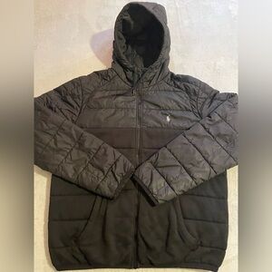 Polo Ralph Lauren Down Puffer Jacket Mens XL Full Zip Hooded Quilted Black